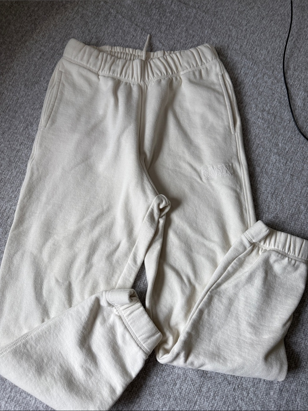 Ganni Ivory Sweat Joggers with Subtle Logo Size M